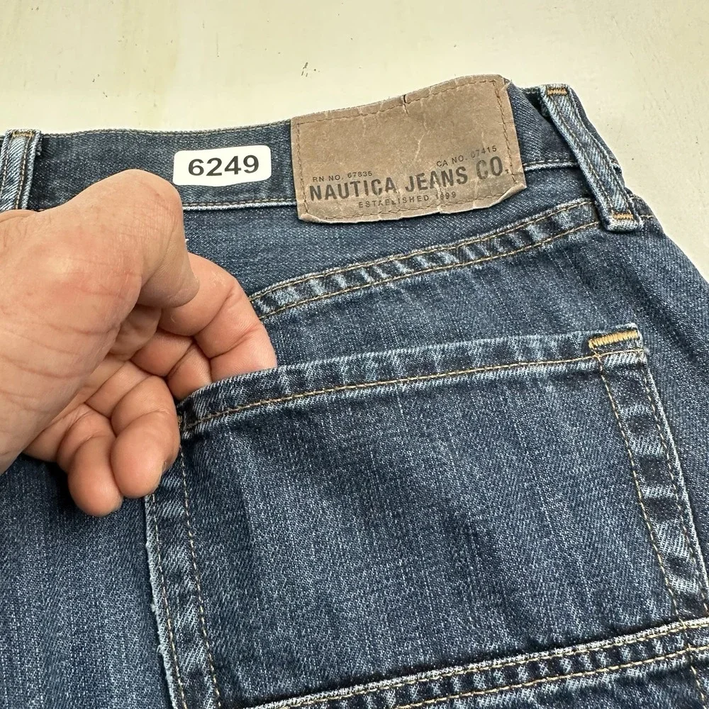 Y2K Nautica Relaxed Fit Jeans Men 34x34 Loose‎ Blue Dark Wash Skater 100% Cotton